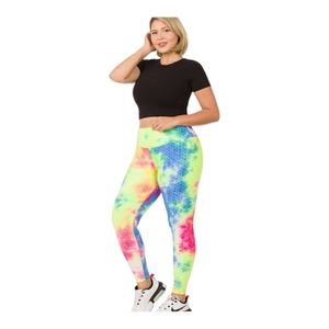 Zenana Plus Size Athletic/Yoga Tie Dye Honeycomb High Waisted Leggings 1X,2X,3X